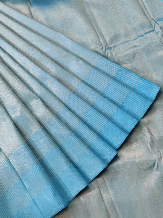 Sea Blue Colour Kanchivaram Silk Saree With Tissue Body