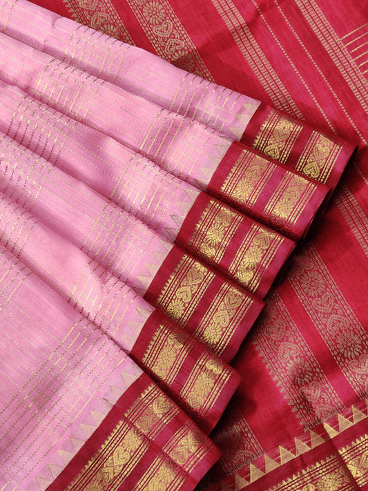Baby pink colour silk cotton saree with zari checks all over Code : SC029