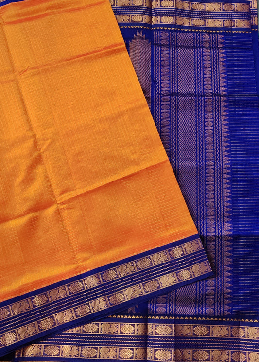 Orange Colour Silk Cotton Saree With Zari Checks All Over Code : SC027