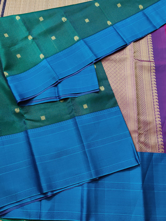 Bottle Green Colour Kanchivaram Silk Saree With Zari Butta All Over Code : KA0132