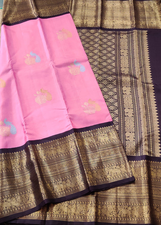 Baby Pink Colour Kanchivaram Silk Saree With Zari & Thread Woven Butta All Over Code : KA0131