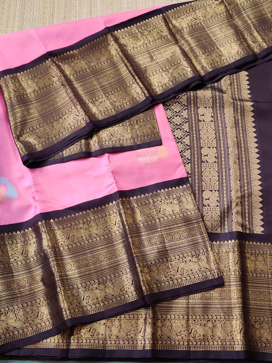 Baby Pink Colour Kanchivaram Silk Saree With Zari & Thread Woven Butta All Over Code : KA0131