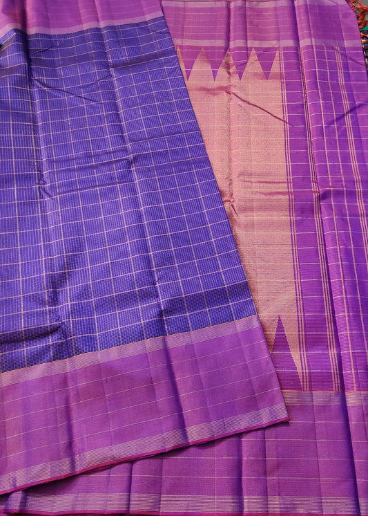 Purple Colour Kanchivaram Silk Saree With Zari Checks All Over Code : KA0134