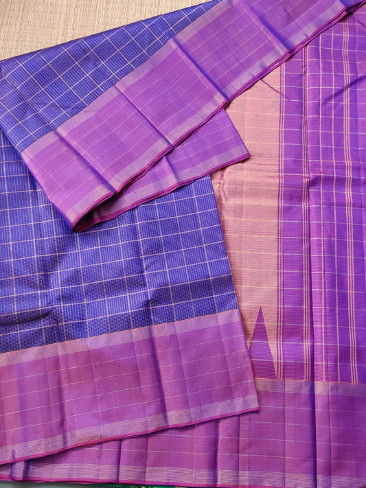 Purple Colour Kanchivaram Silk Saree With Zari Checks All Over Code : KA0134