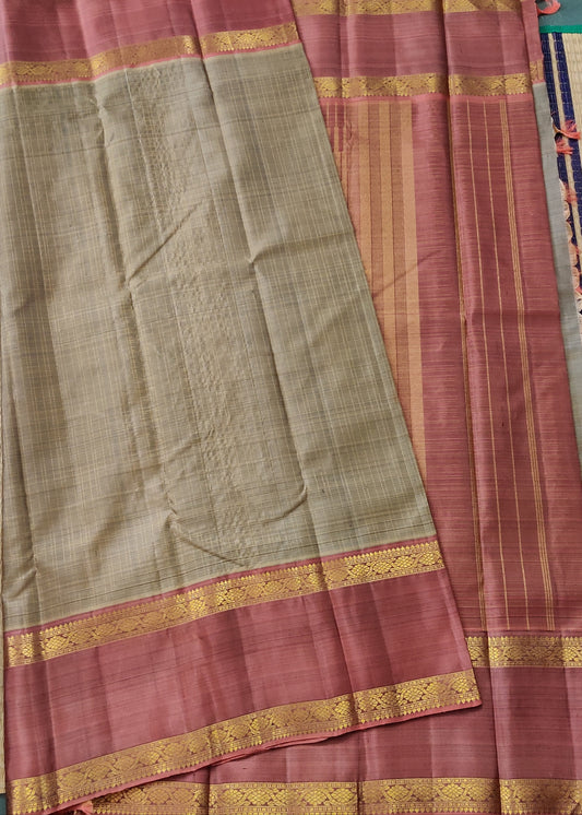 Chikoo Colour Kanchivaram Silk With Small Zari Checks All Over Code : KA0137