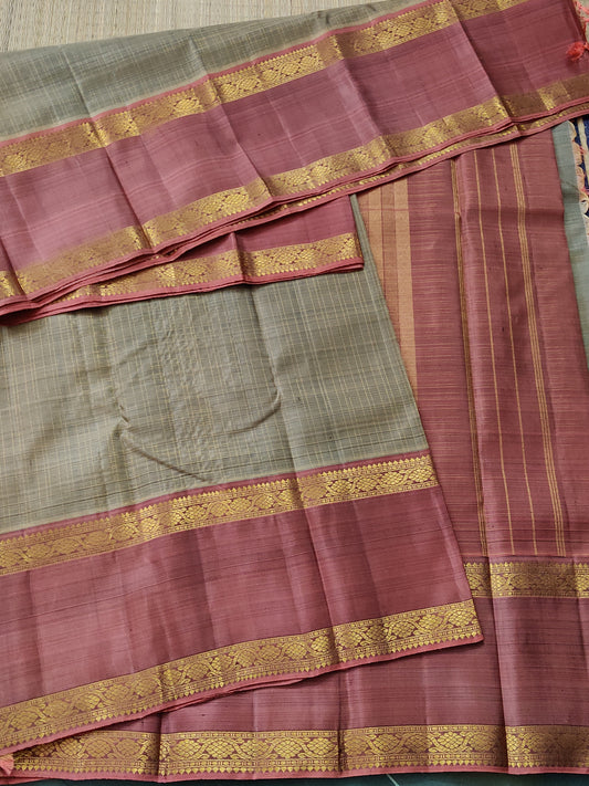 Chikoo Colour Kanchivaram Silk With Small Zari Checks All Over Code : KA0137