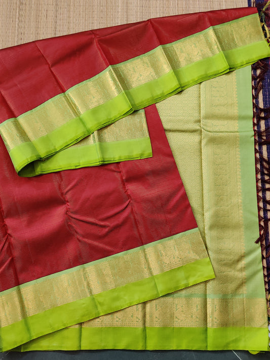 Maroon Colour Kanchivaram Silk Saree With Zari Stripes All Over Code : KA0138