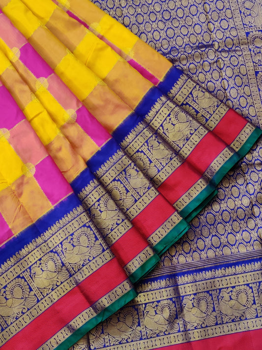 Tri Colour Ikkat Silk Saree With Zari Motif Body Code : IK013