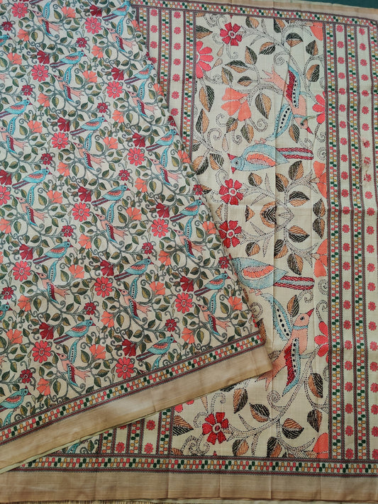 Tussar Colour Semi Tussar Saree With Floral Digital Print All Over Code : VB0252