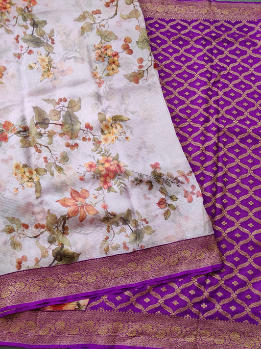 Light Baby Pink Colour Kota & Georgette Fusion Silk Saree With Digital Print All Over : VB0229