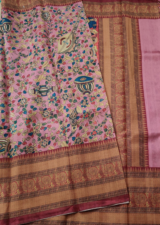 Light Pink Colour Semi Banarasi & Saree With Digital Print All Over : VB0222