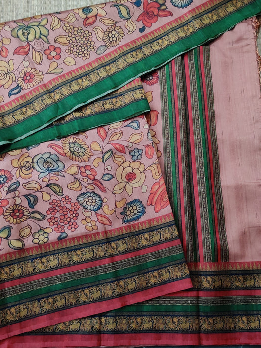 Onion Pink Colour Semi Banarasi Saree With Kalamkari Digital Print All Over Code : VB0224