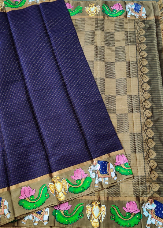 Snuff Colour Soft Silk Saree With Zari Checks All Over Code : SS007