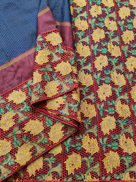 Tri Colour Kanchivaram Mubbagam Silk Saree With Zari Checks All Over Code : KA0140