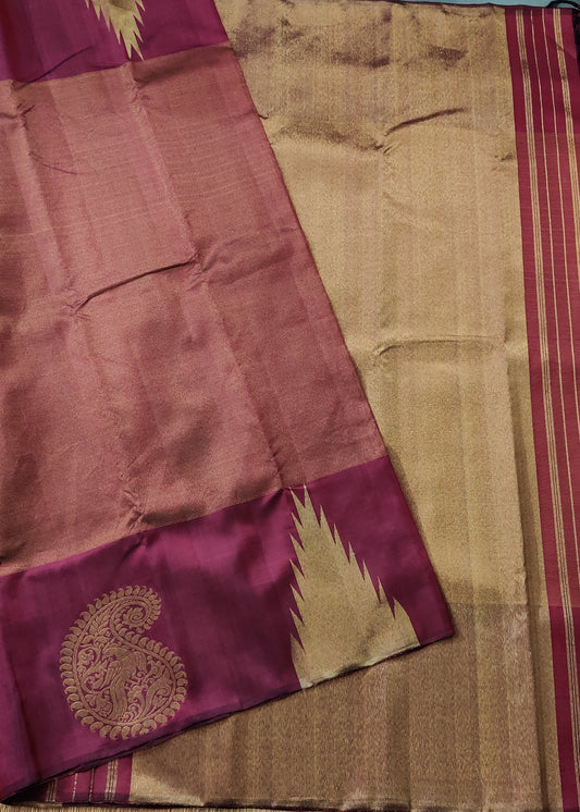 Maroon Colour Kanchivaram Silk Saree With Small Zari Checks All Over Code : KA0142