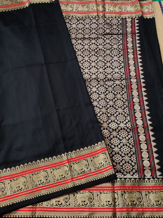 Black Colour Venkatagiri Soft Silk Saree With Plain Body Code : SS006