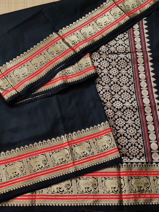 Black Colour Venkatagiri Soft Silk Saree With Plain Body Code : SS006