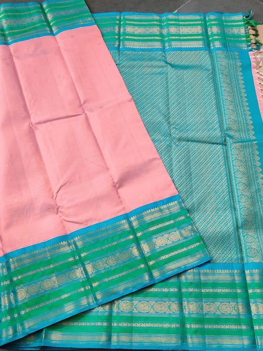 Baby Pink Colour Kanchivaram Silk Saree With Zari Stripes & Butta All Over Code : KA0146