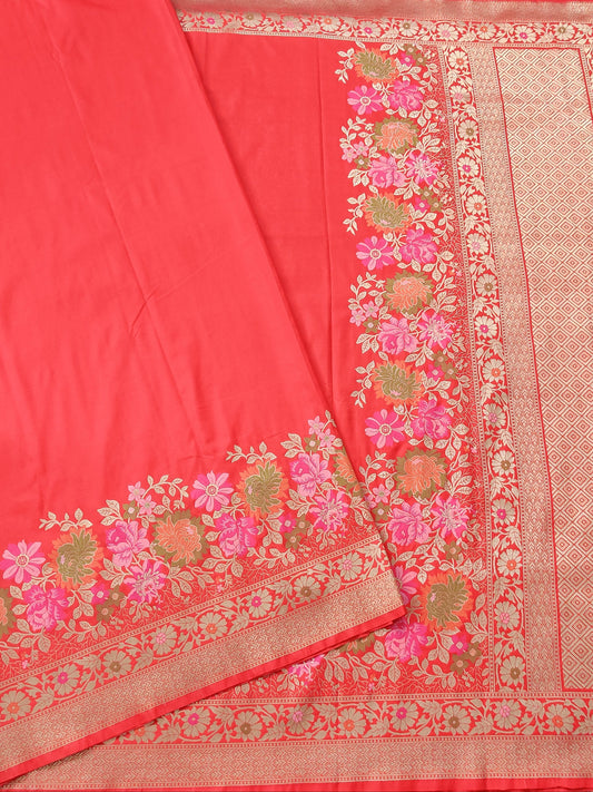Red Colour Banarasi Silk Saree With Plain Body : VB0232