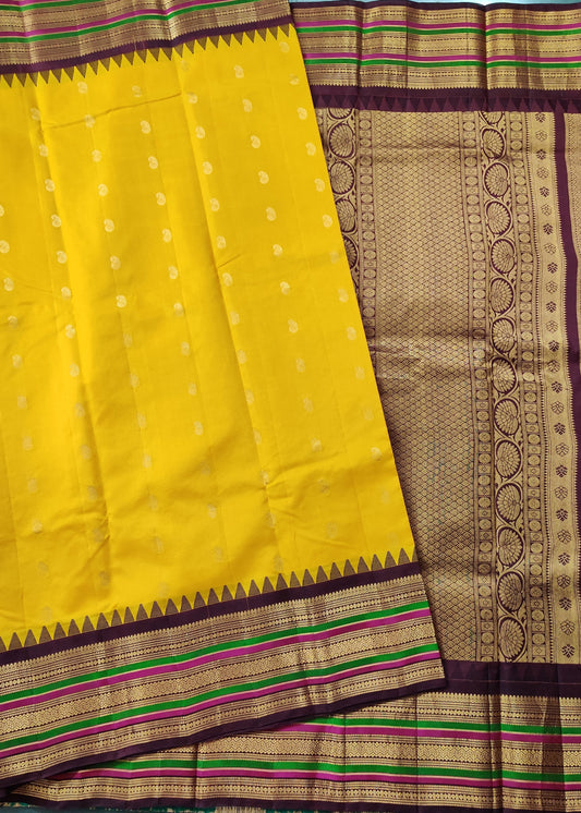 Yellow Colour Gadwal Silk Saree With Zari Butta All Over Code : GA006