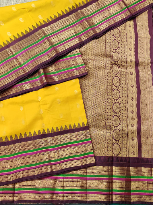 Yellow Colour Gadwal Silk Saree With Zari Butta All Over Code : GA006