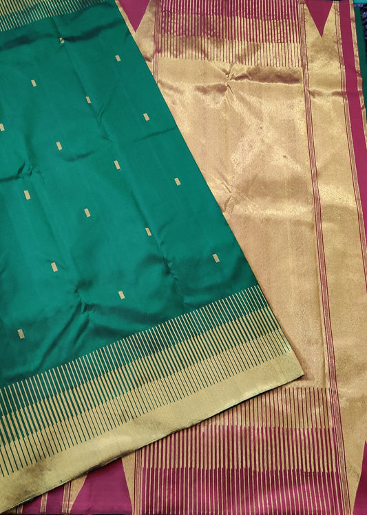 Green Colour Kanchivaram Silk Saree With Zari Butta All Over Code : KA0155