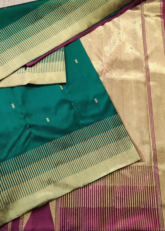 Green Colour Kanchivaram Silk Saree With Zari Butta All Over Code : KA0155