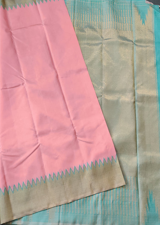 Baby Pink Colour Kanchivaram Silk Saree With Plain Body Code : KA0154
