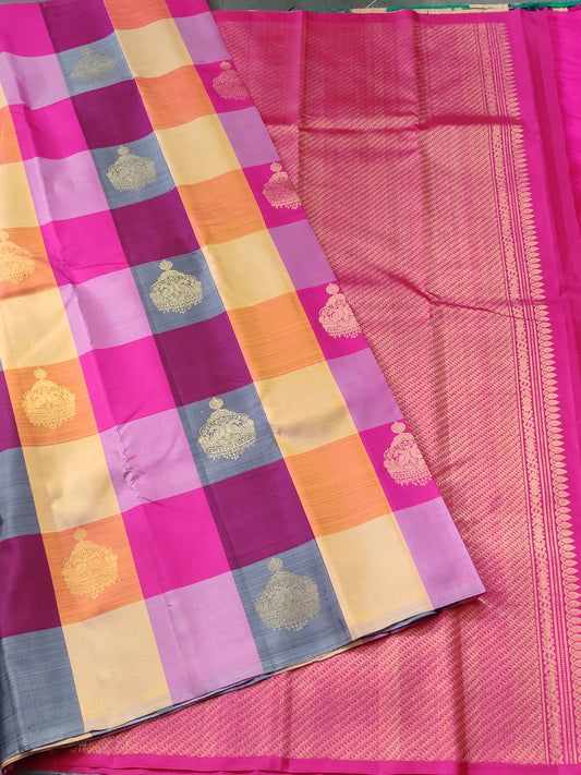 Multi Colour Borderless Kanchivaram Silk Saree With Zari Butta All Over Code : KA0147