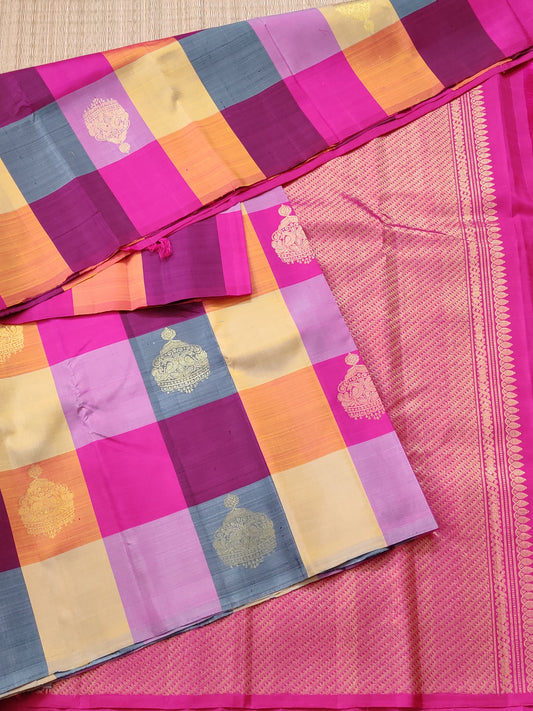 Multi Colour Borderless Kanchivaram Silk Saree With Zari Butta All Over Code : KA0147