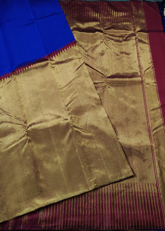 Blue Colour Kanchivaram Silk Saree With Raising Border Code : KA0157