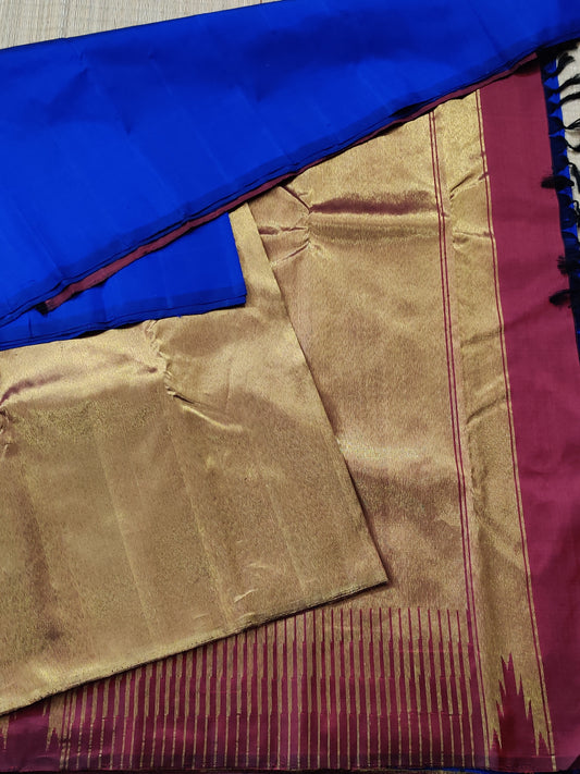 Blue Colour Kanchivaram Silk Saree With Raising Border Code : KA0157