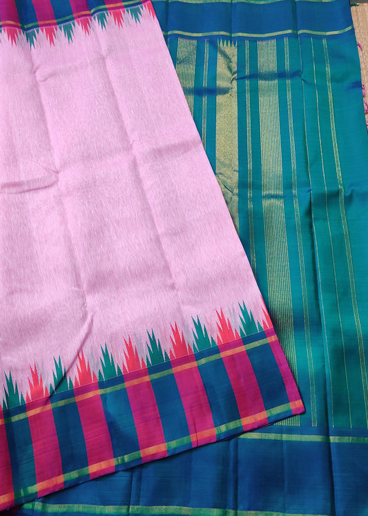 Baby Pink Line Kanchivaram Silk Saree With Plain Body Code : KA0158