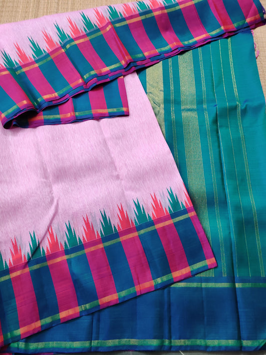 Baby Pink Line Kanchivaram Silk Saree With Plain Body Code : KA0158