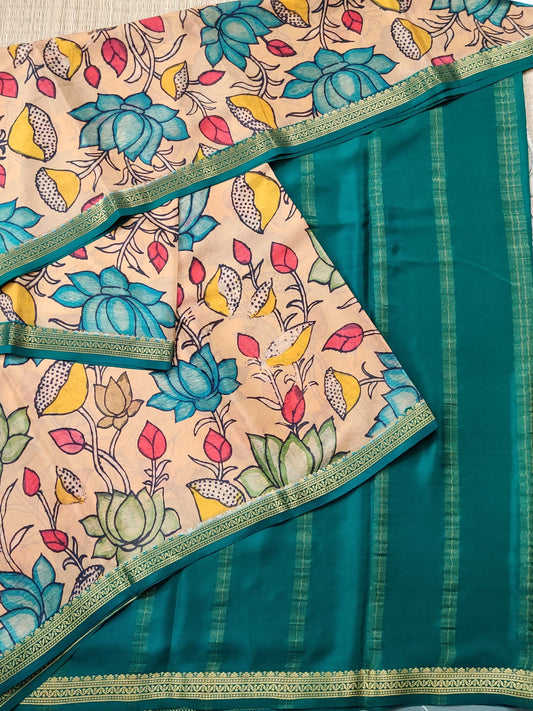 Sandal Colour Mysore Crepe Silk Saree With Digital Print All Over Code : KA0152