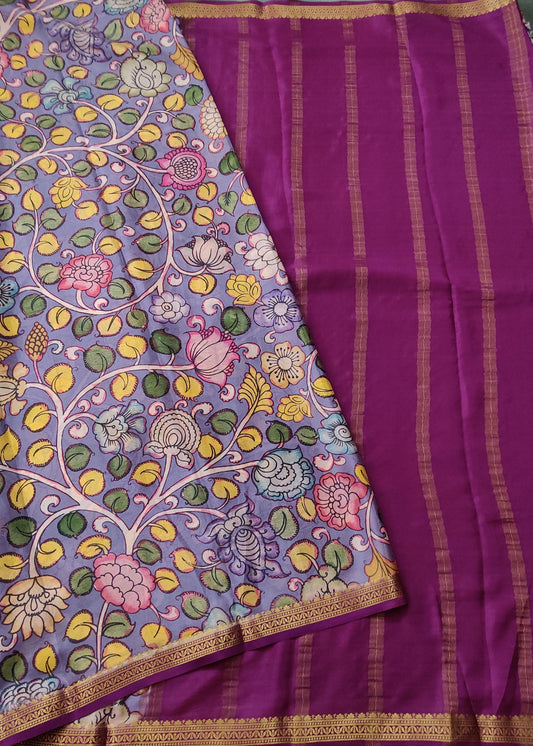 Brinjal Colour Mysore Crepe Silk Saree With Digital Print All Over Code : KA0160