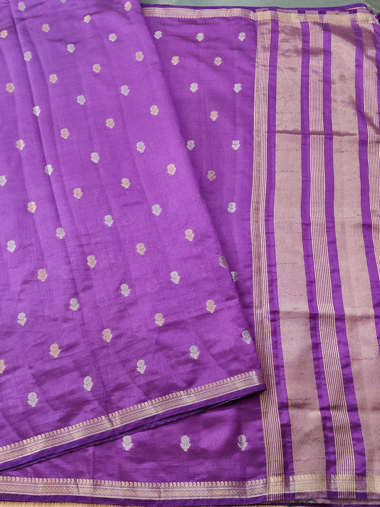 Purple Colour Semi Tussar Saree With Gold & Silver Zari Butta All Over : VB0236