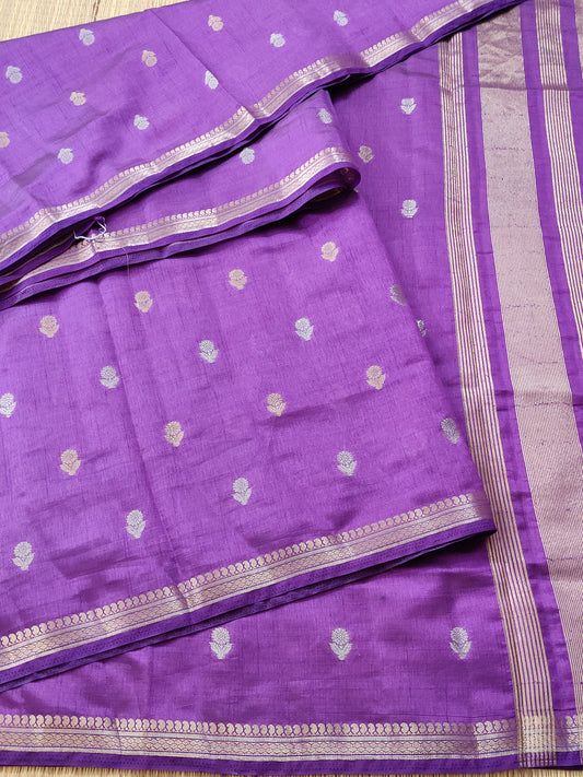 Purple Colour Semi Tussar Saree With Gold & Silver Zari Butta All Over : VB0236