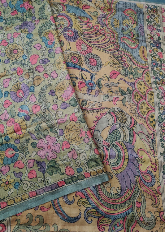 Light Mehandi  Green Colour Semi Tussar Saree With Kalamkari Digital Print All Over Code : VB0242