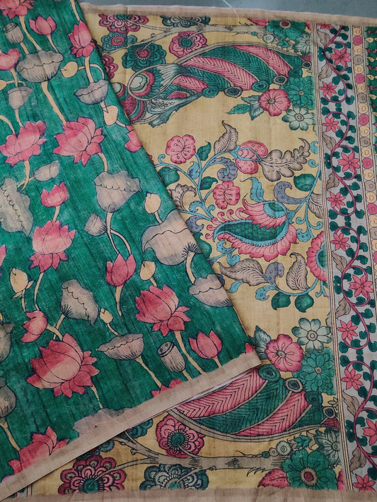 Grey Colour Semi Tussar Saree With Kalamkari Digital Print All Over Code : VB0244