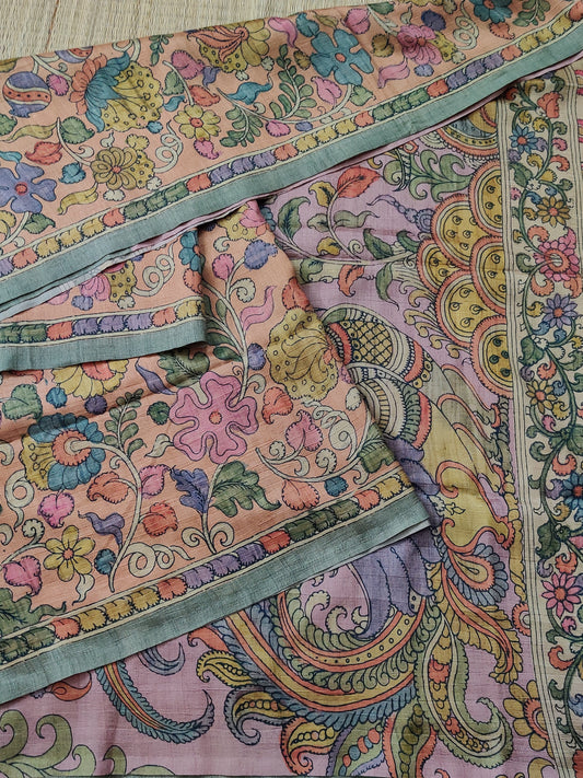 Grey Colour Semi Tussar Saree With Kalamkari Digital Print All Over Code :VB0243