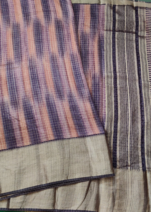 Onion Colour Semi Banarasi Saree With Zari Checks All Over Code : VB0261