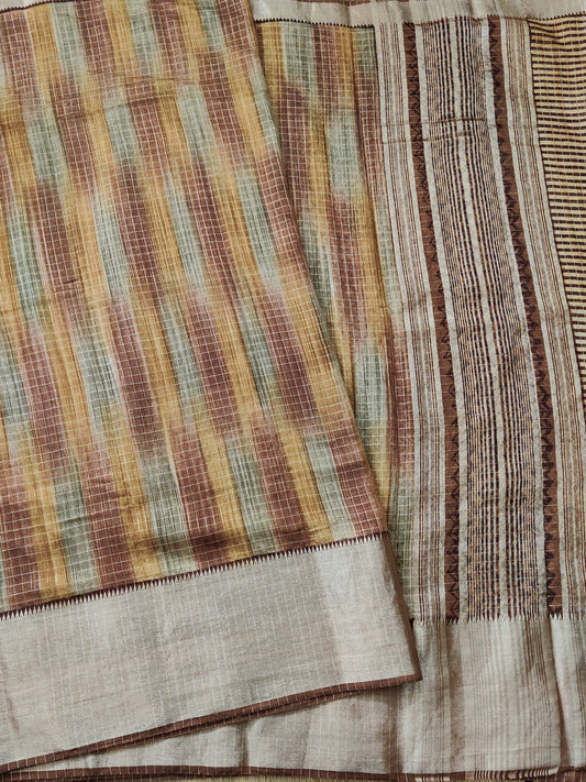 Mustard Yellow Colour Semi Banarasi Saree With Zari Checks All Over Code : VB0259