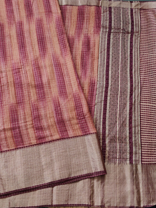 Brick Colour Semi Banarasi Saree With Zari Checks All Over Code : VB0258