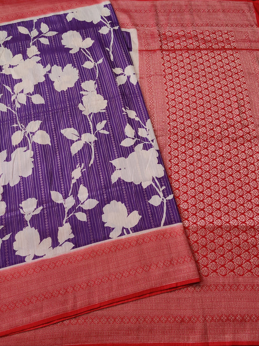 Purple Colour Semi Banarasi Saree With Digital Print Code : VB0245