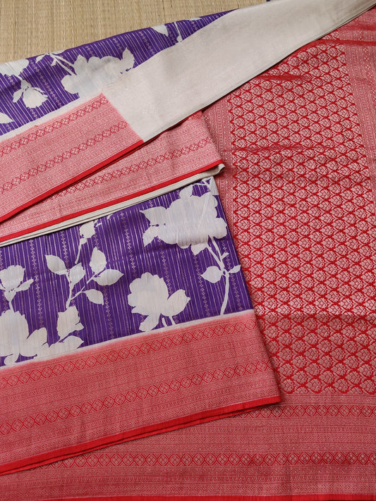 Purple Colour Semi Banarasi Saree With Digital Print Code : VB0245