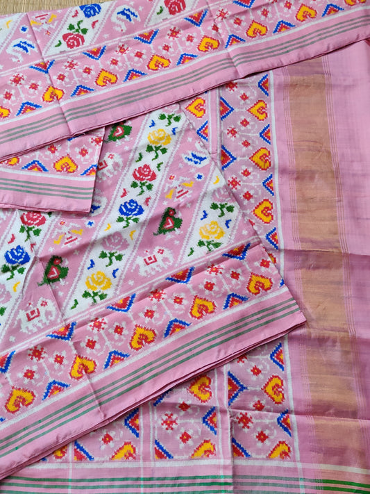 Baby Pink colour double ikkat patan patola saree