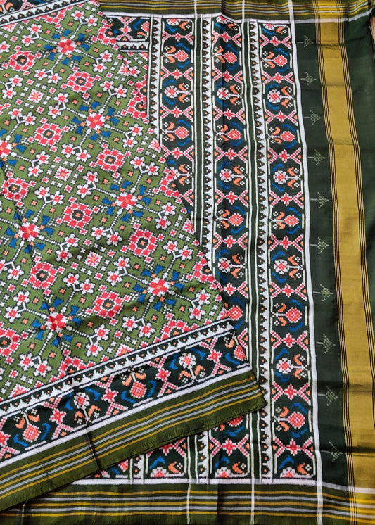Mehandi Colour Double Ikkat Patan Patola Saree