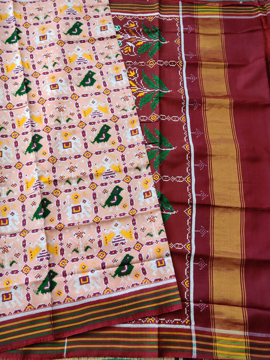 Peach Colour Double Ikkat Patan Patola Saree