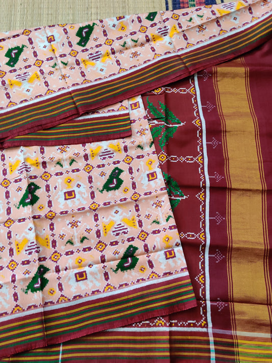 Peach Colour Double Ikkat Patan Patola Saree
